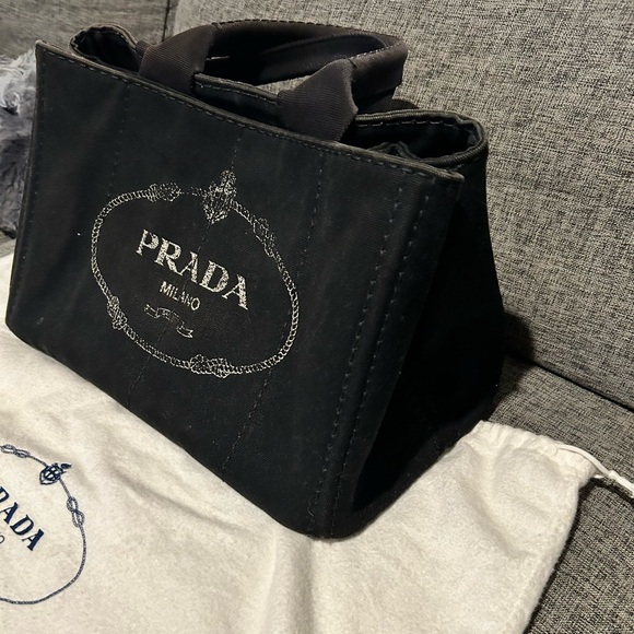 PRADA Canapa Canvas Tote Bag Black - Picture 13 of 14